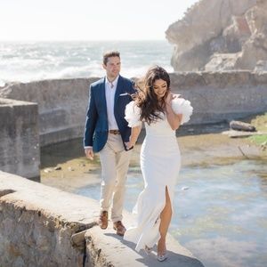 BCBG Bridal Dress with Tulle Statement Sleeves